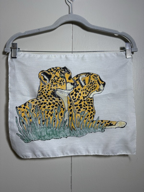 Hand Painted Leopard Fabric Art 15.5x12.5 Textile Wall Hanging Safari Decor gallery
