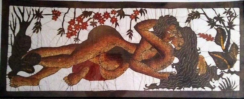 Divine Love and Bliss – Lovers Wall Art Painting – Pointillism Batik Cloth