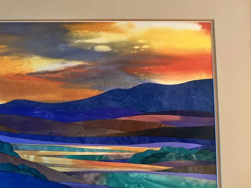 Jo Diggs “Sunset Symphony In Silk” Portland Maine Quilt Art Handmade Framed 32” gallery