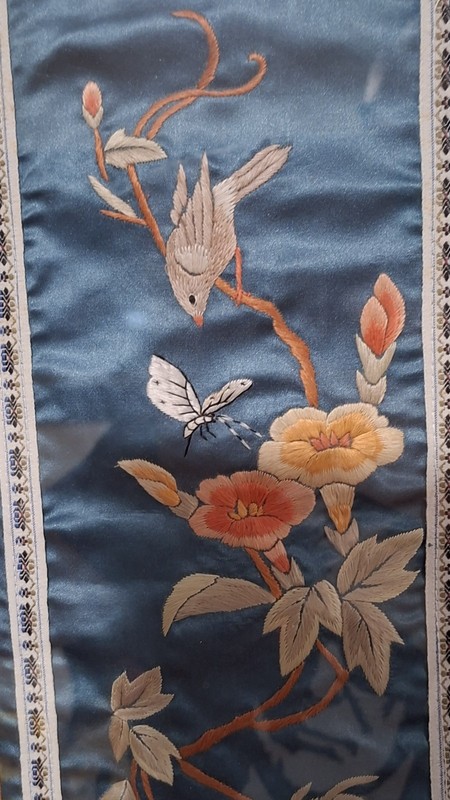 Vtg. Chinese Silk Embroidery, Birds, Flowers, Butterflies, Wall Art, (52cm×47cm) gallery