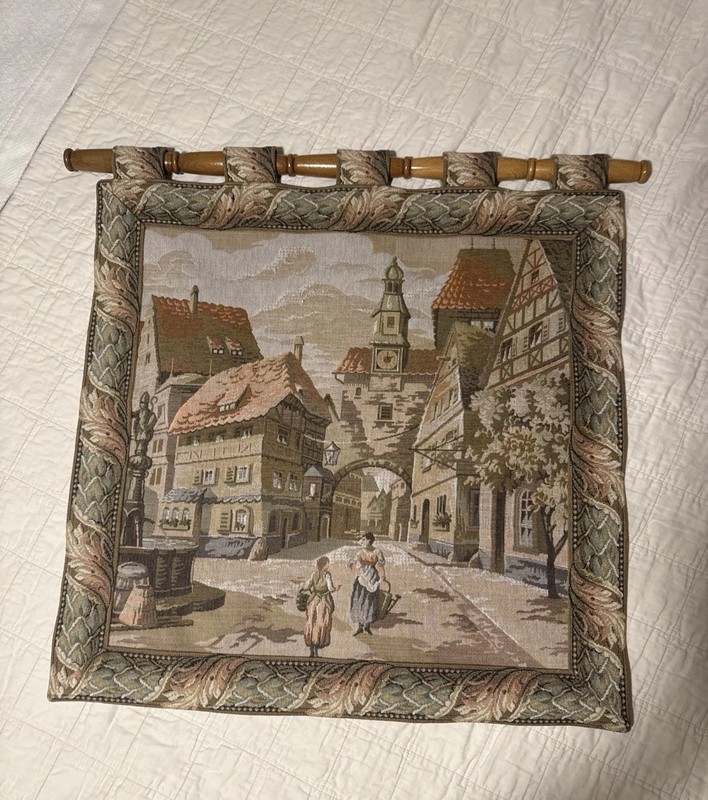Vtg Original Wirtz Gobelin Wall Tapestry Art Dusseldorf Germany 22″ x 21″