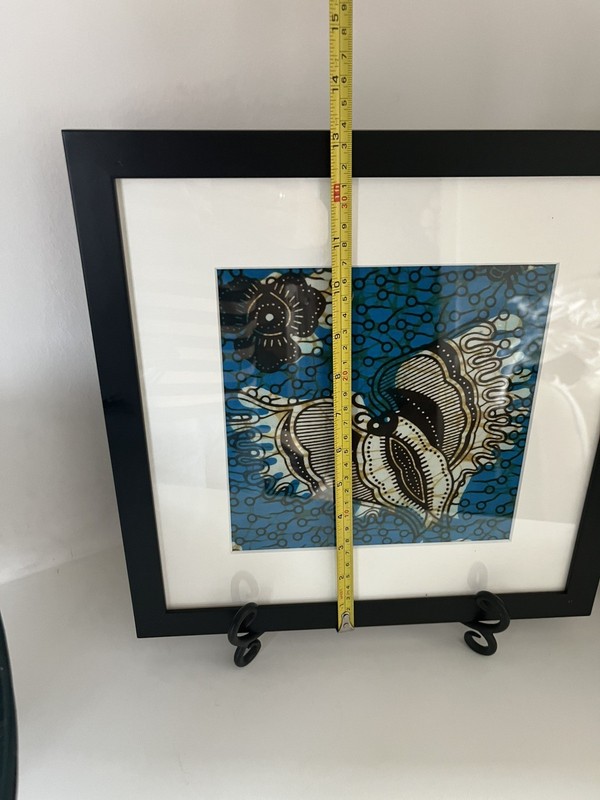Batik silk Hand Dyed Butterfly Fabric Art. Turquoise blue Framed & Mounted gallery