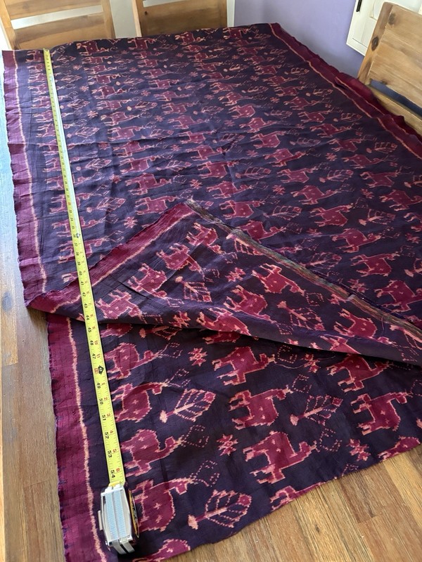 Silk Pidan Pedan Ikat Antelope Figurative Textile Fabric Purple Cambodia 116x37” gallery