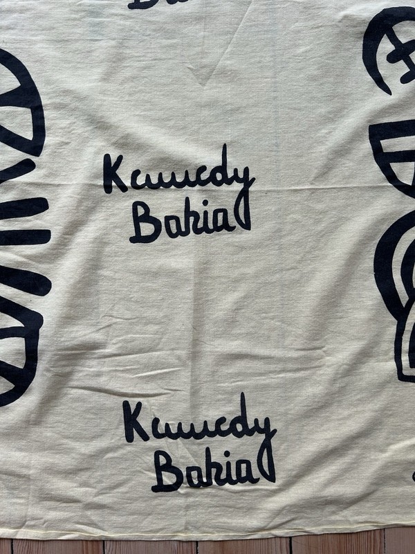 KENNEDY BAHIA Vtg Yellow Cotton Textile 54x30 Salvador Brazil Afro-Brazilian gallery
