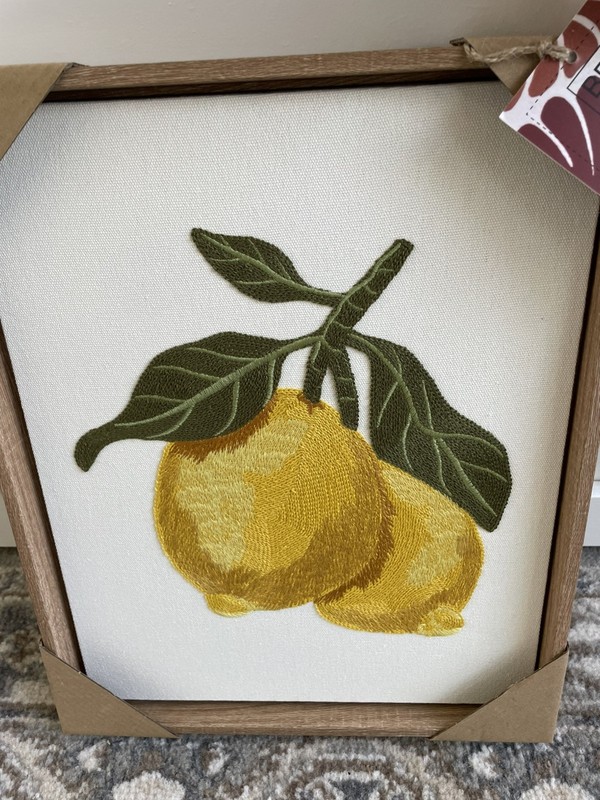 New BP Home Textile Embroidery Woven Wall Art Lemons Home Decor 12”x15”