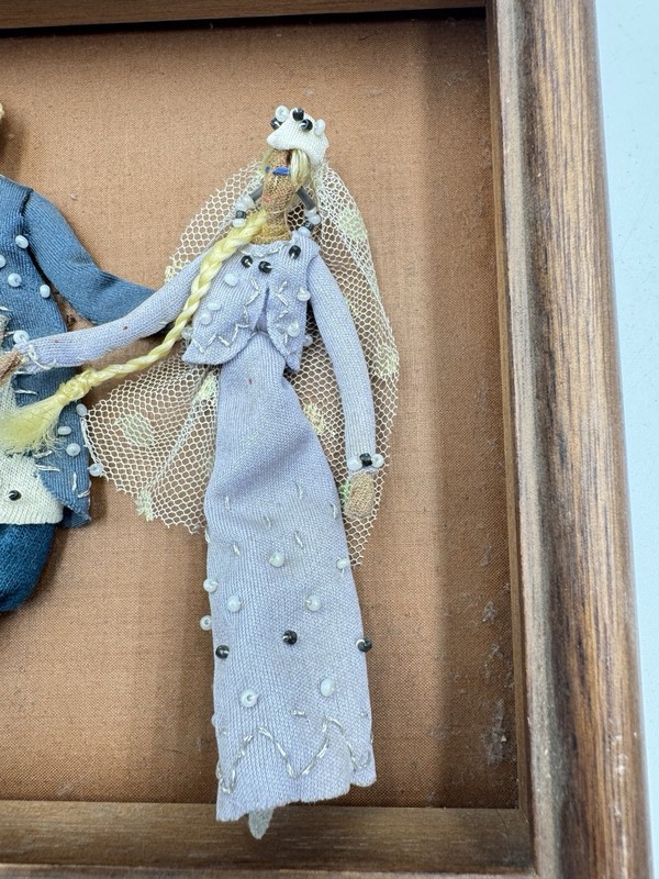 Vintage Handmade Fabric Folk Art Shadow Box “Ivan and Maria” Couple Framed gallery