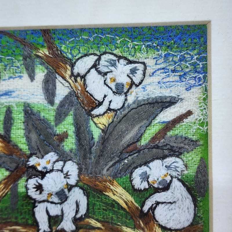 Marta Catano Framed Naive Textile Folk Art Embroidered Australia Koala Bear gallery