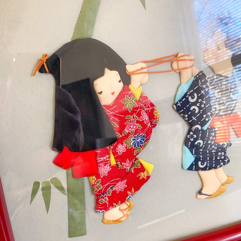 Fabric 3D Wall Art Picture Geisha Girls Japanese Framed Art Asian Signed Vintage gallery