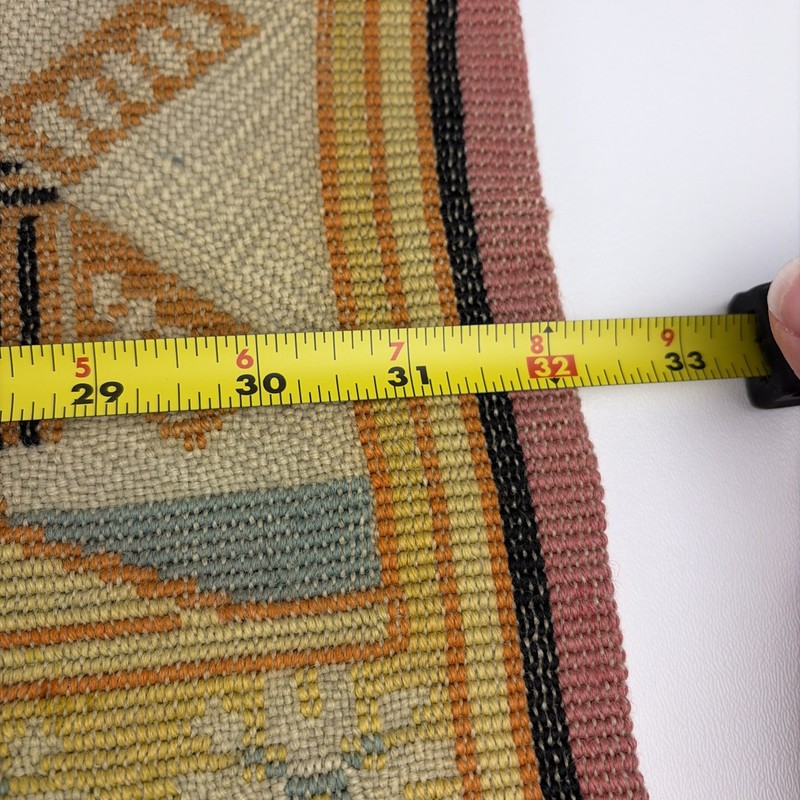 Vintage Swedish Folk Art Windmill Wool Embroidered Tapestry Textile 32" x 11.5" gallery