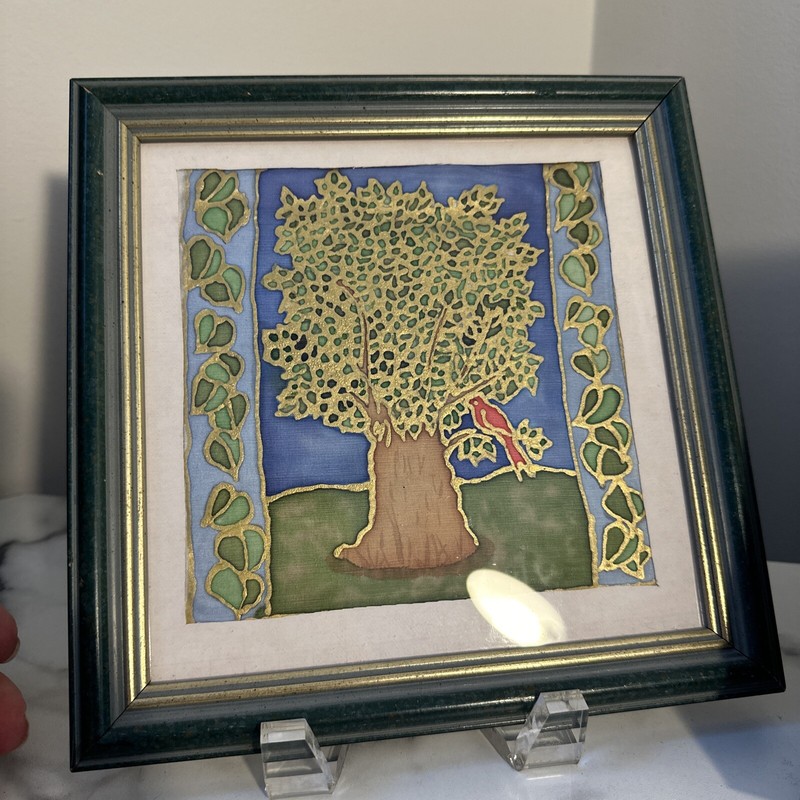 Pair (2) Small Hand Painted Silk Trees Art Framed gallery