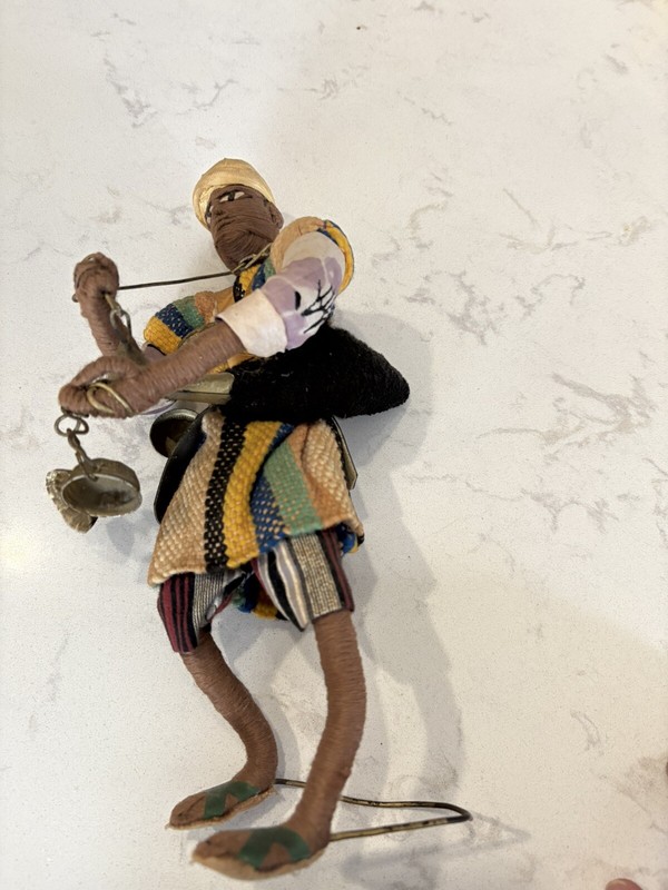 Moroccan Leather Wool Tin Wired Intention Doll. Very Well Made. Eleven Inches. gallery