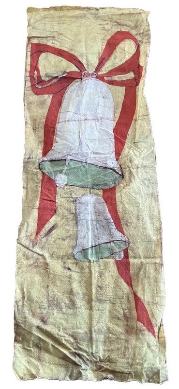 Vintage Batik Christmas Bells 11” x 33” 1970s Hippie Bohemian Country USA