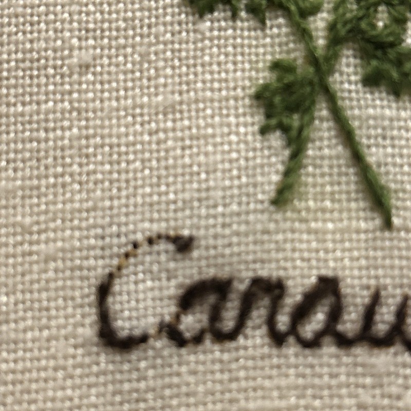 Vintage 1970's Caraway Spice Crewel Embroidery 4 x 5" Yellow and Green-unframed gallery