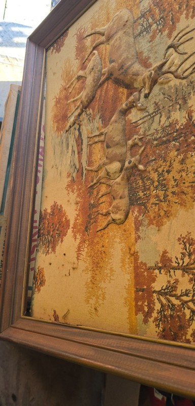 Vtg~3D Stuffed Fabric~Whitetail Deer in the Fall Autumn Woods~22.5"x22.5" Framed gallery