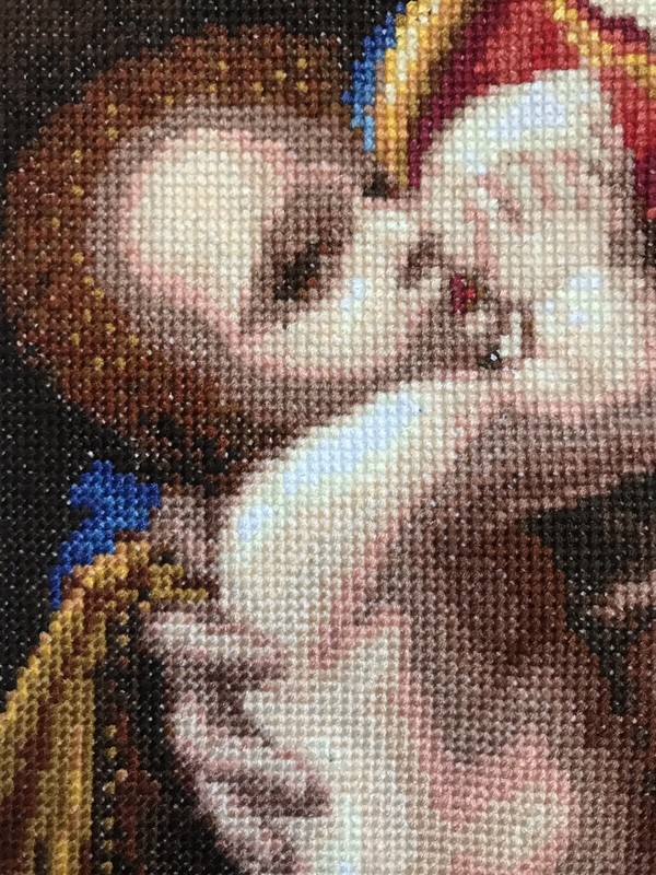 Cross stitch completed Hand made Art Madonna Religious gift Home decor gallery
