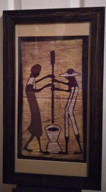 BATIK TEXTILE ART FRAMED Double Matted AFRICAN AMERICAN THEME 13x23, 8x15 Art