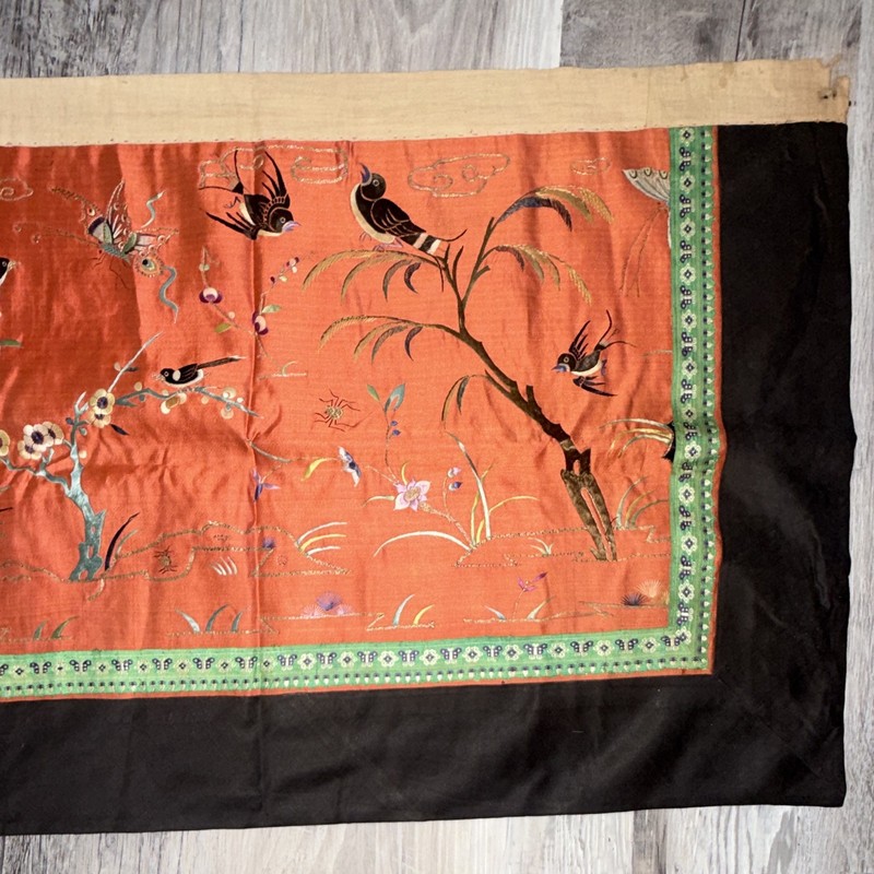 Handmade Embroidered Silk Asian Tapestry Panel - Birds Butterflies Women Large gallery