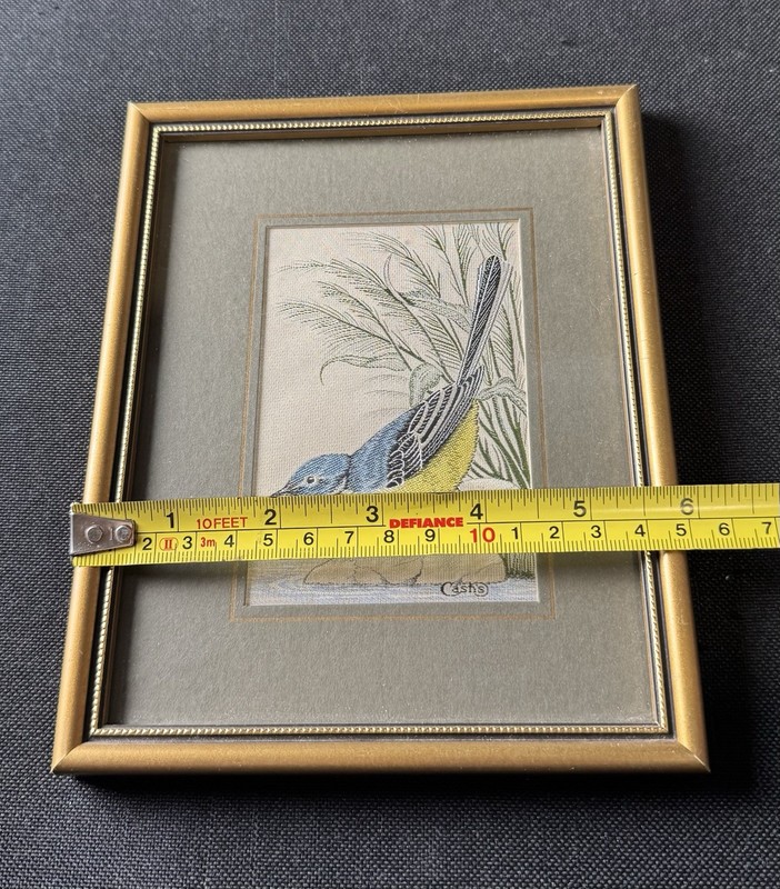 Vintage Miniature Cash’s Silk Woven Embroidery Picture “Grey Wagtail” Frame gallery