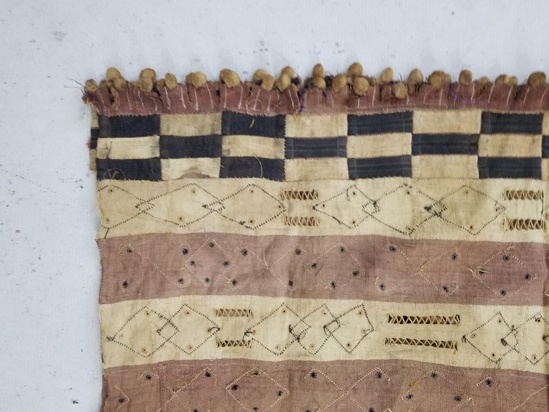 Vintage African Kuba Cloth Handwoven Raffia Appliqué Textile Runner 445x60cm gallery