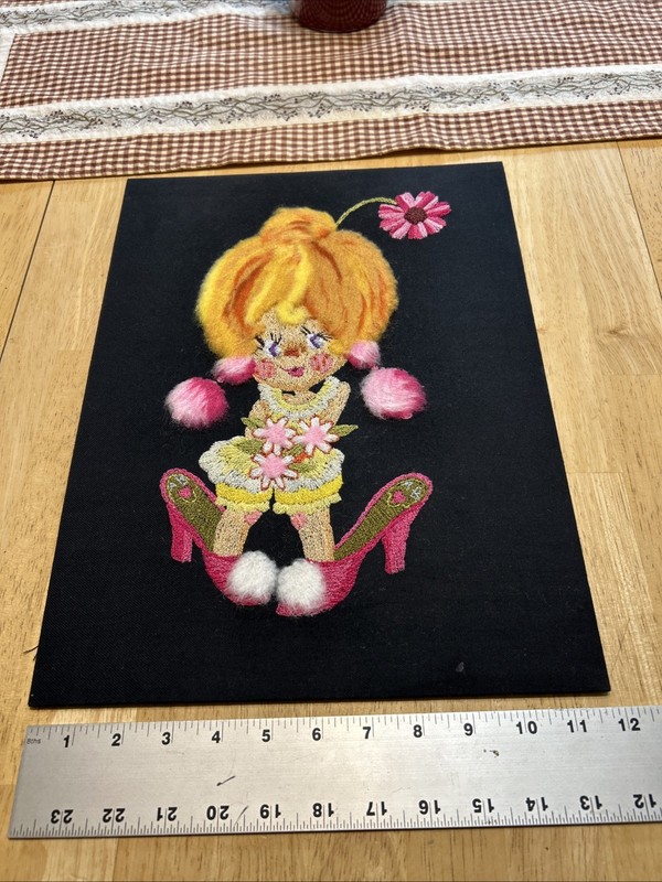 Vintage Matsuhato Bunka Japanese Embroidery Crewel Yarn Girl Oversized Shoes