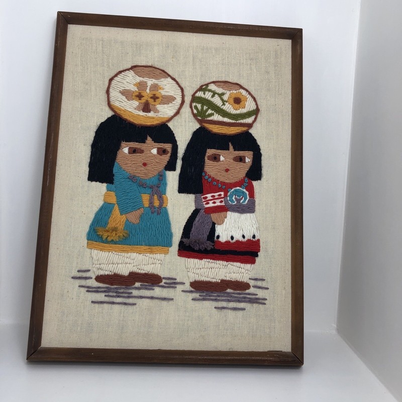 Wall Fiber Art Embroidery Artwork Southwest Folk Art 16 x 11