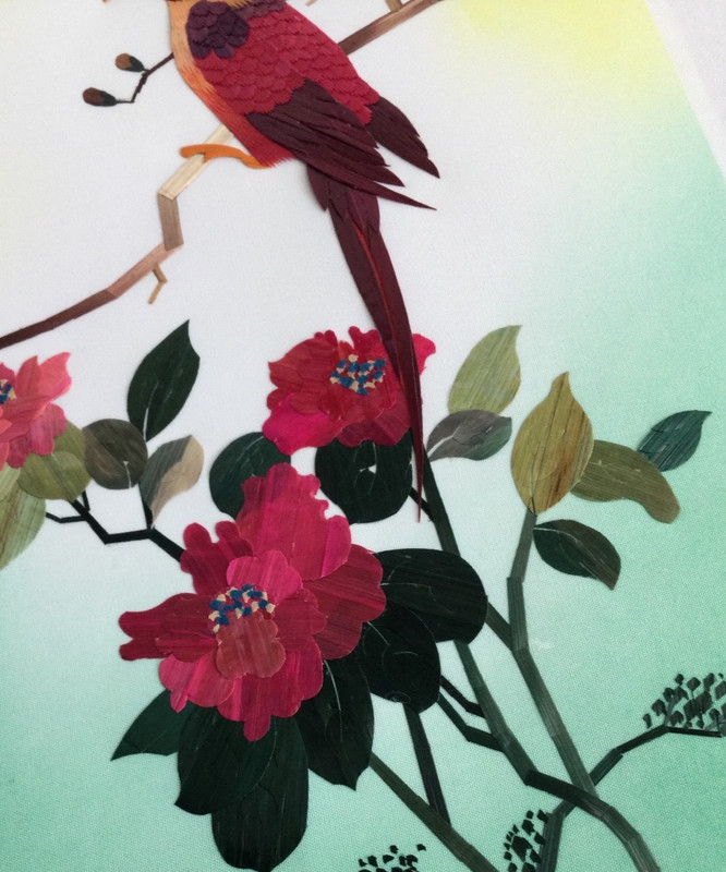 Vintage Hand Cut & Dyed Wheat Stalk on Silk Parrot Joyful Spirit Art Picture gallery