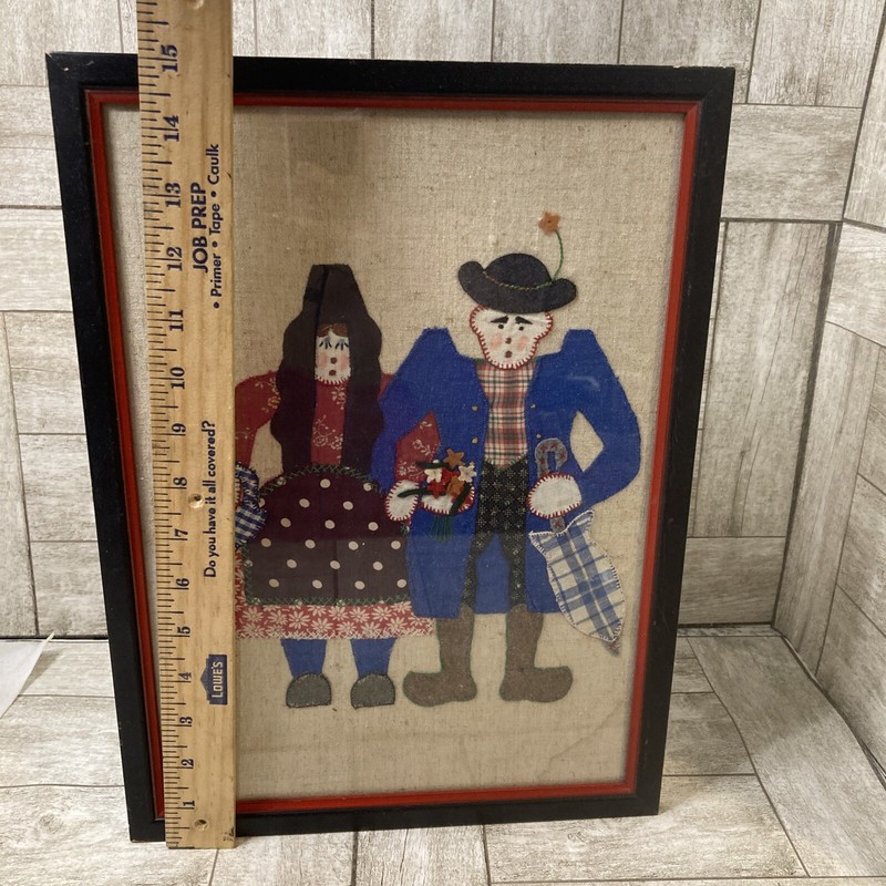 Vintage Appliqué Needlework Quilt FRAMED Picture Wall Art DECOR Folk Art Couple gallery