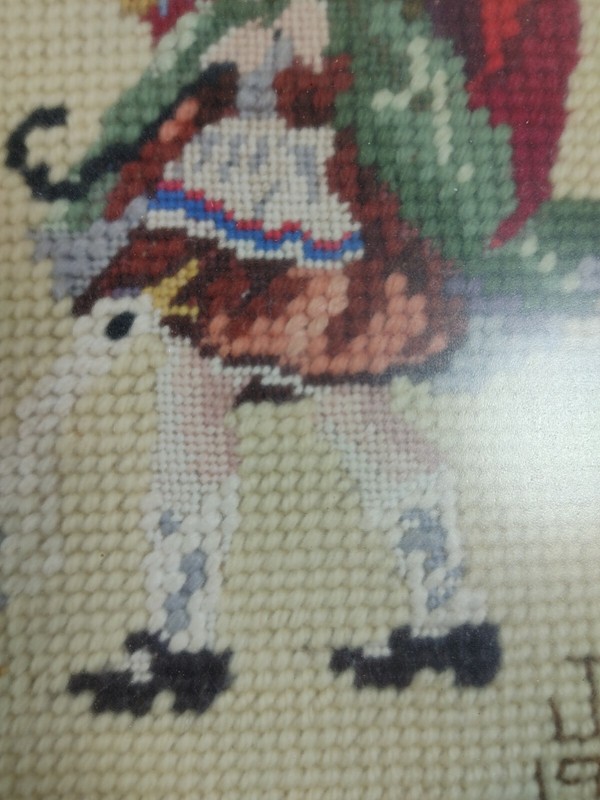 Needlepoint Set 2 Boy Play with Dog Girl Walk with Umbrella Wall Hanging Frame gallery