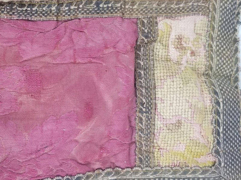 Antique French Silk Damask & Petitpoint Patchwork Textile 177x46cm gallery