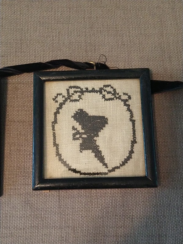 2 Early 1900 Crossstitch Of Top Hat Man And Woman, Note On Back, Antique gallery