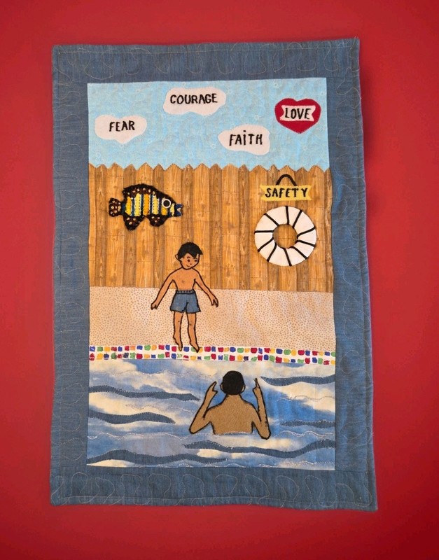 One-of-One Handmade Embroidered Artwork Textile~COURAGE~23×16 Signed B. Roberts