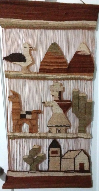 VINTAGE Peruvian Woven Loom Art Tapestry Wall Hanging Folk Art Llama 22" X 42" gallery
