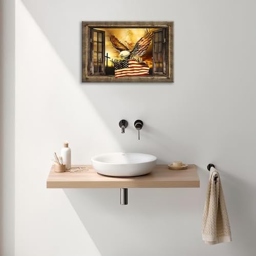 American Flag with Bald Eagle Wall Art Retro View of 16L" x 24W" window eagle gallery