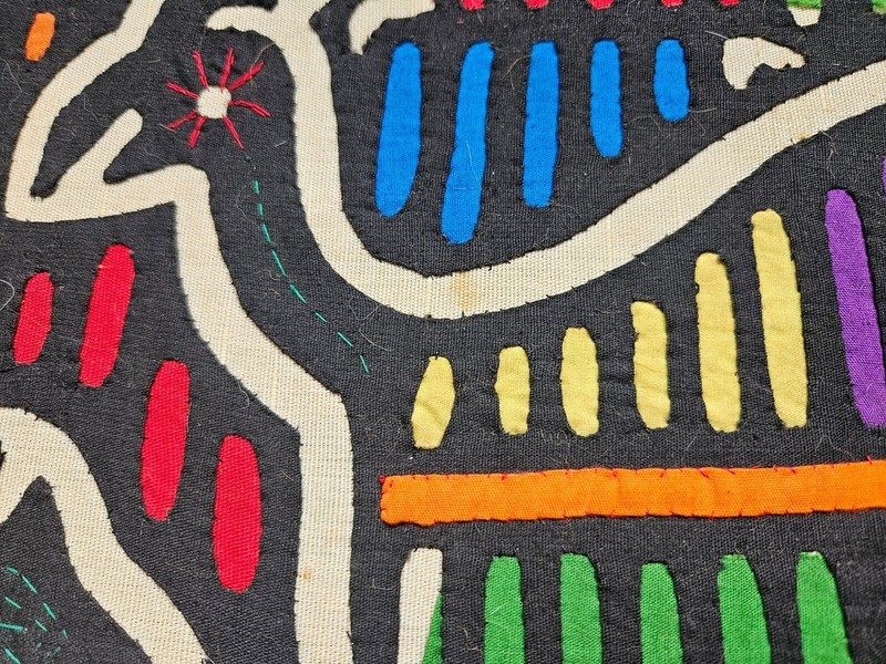 3 Vintage MOLA Framed Textiles | Hand-Stitched Art | 14x12 | Bird Rooster Horse gallery