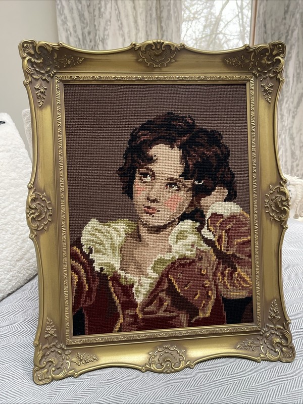 VTG “Red Boy»Thomas Lawrence Needlepoint Canvas Framed Wall Art Picture PERFECT