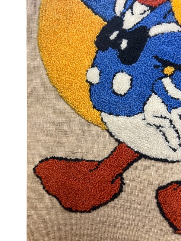 Hand Made Disney Donald Duck Tufting Art 1988 Signed Back Rug Art Vtg Fiber gallery
