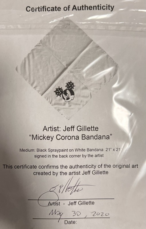 Jeff Gillette Original Stencil- Mickey Bandana II (black spray paint on bandana) gallery