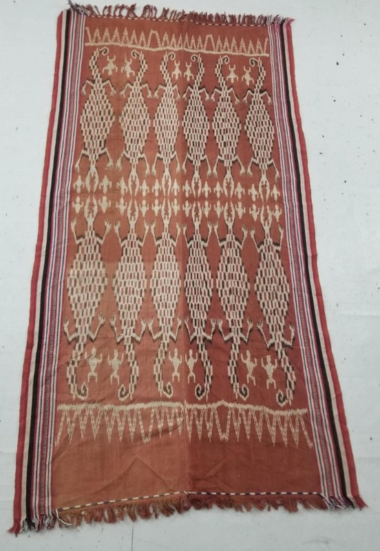 Antique Indonesian Sumba Hinggi Ikat Handwoven Fringed Edges Textile 178x86cms