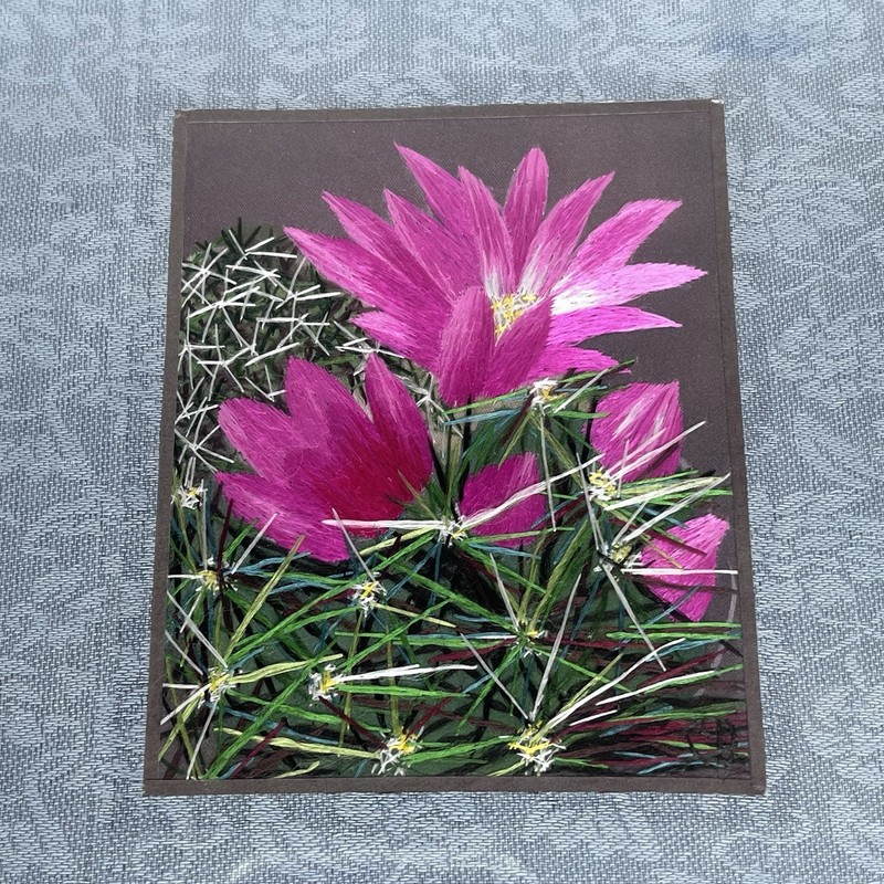 Embroidery Art by Yan Inlow Pink Cactus Flower Signed gallery