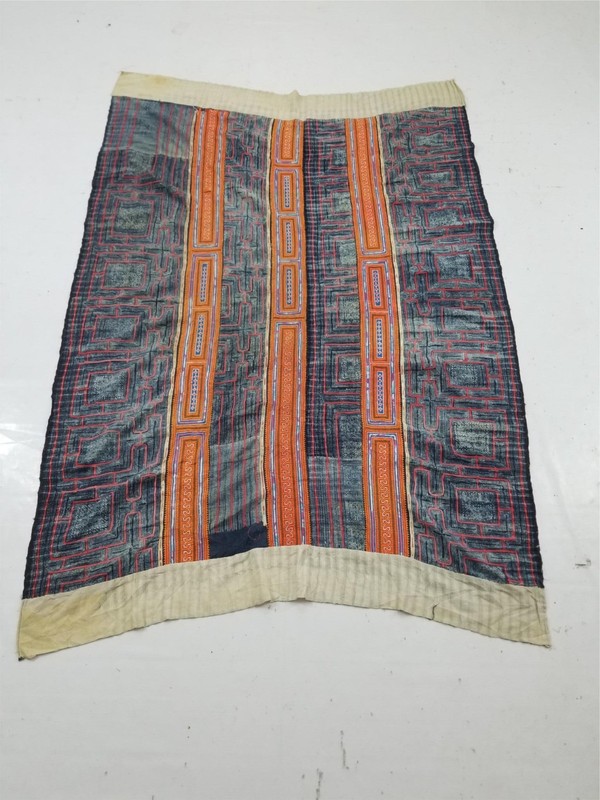 Vintage Traditional Hmong Batik & Embroidered Textile Panel 178x117cms