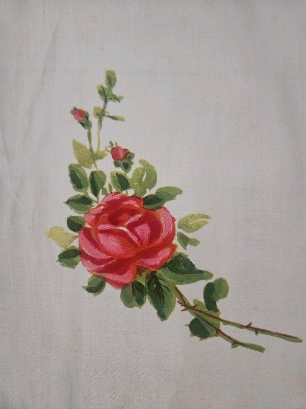 Antique Hand Painted Raw Silk Painting Pink Yellow Roses Pillow Cover gallery