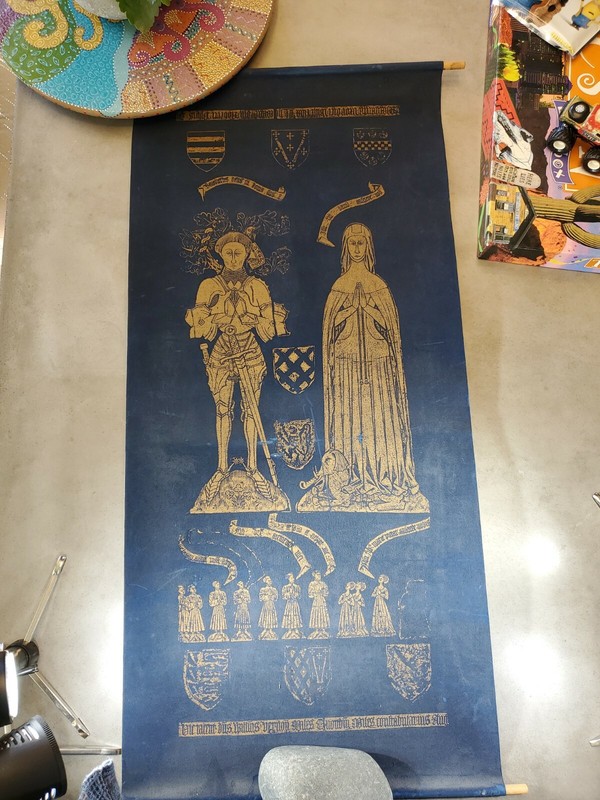 Vintage Henry and Margery Paris Scroll, Gold and Navy, with Dowels 34″x16