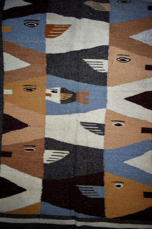 Vintage Zapotec Oaxacan Rug Hand Woven Colorful Wool Floor Wall Tapestry AS IS