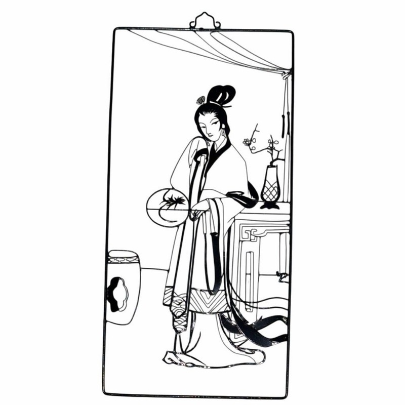 Vintage Tie Hua Wire Art Set of 4 Japanese Women Metal Hanging Panels