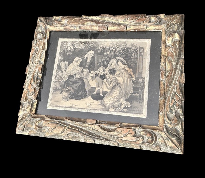 2 VTG Woven Silk Pictures Art Work Neyret Freres Grandparents Garden Framed READ gallery