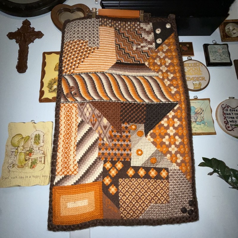 Vintage Woven Fiber Art Tapestry 1974 Signed MCM Textile Wall Hanging 31” x 20”