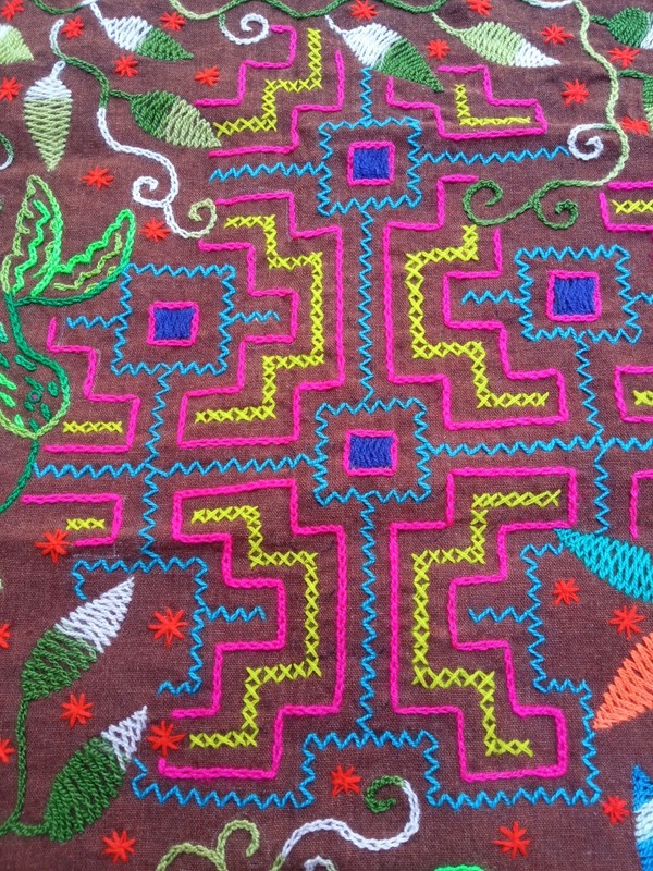 Shipibo Native Hand Embroidery Colibri Spirit, textile 26" X 29" gallery
