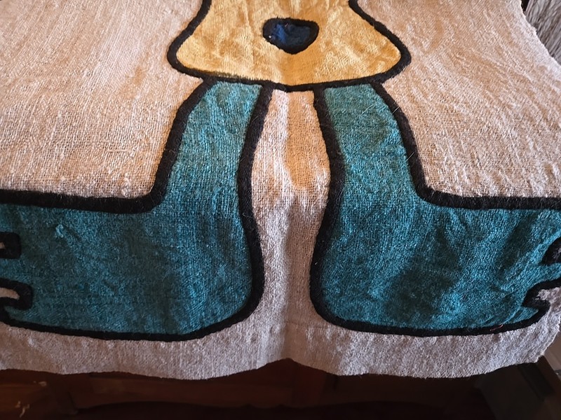 Bolivian Vtg Linen & Wool Applique Figure Wall Hang Art Large 39x20" Handmade gallery