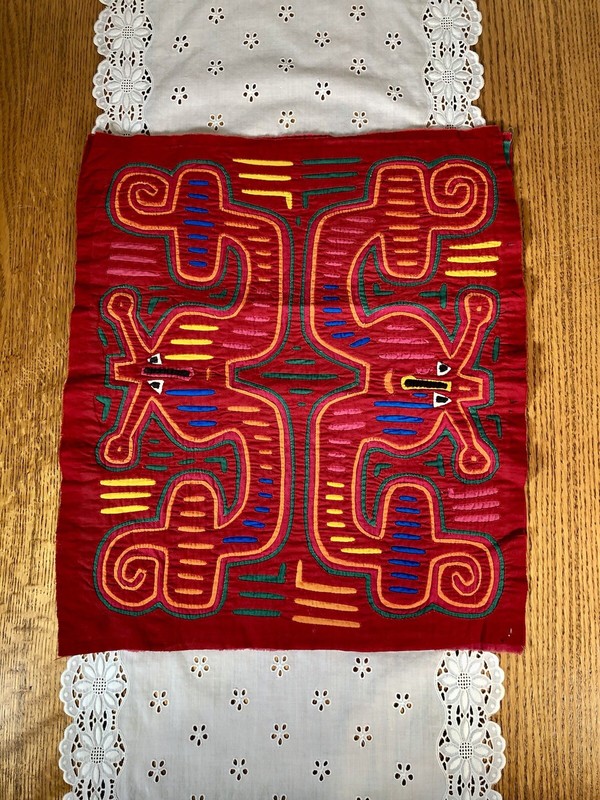 Vintage 1960s Cuna Mola Folk Art Textile Unique Boho Style Handmade Home Decor