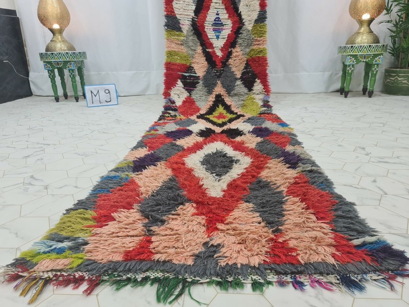 Moroccan Handmade Vintage Runner Rug 2'4"x11'9"Geometric Berber Red Black Carpet gallery